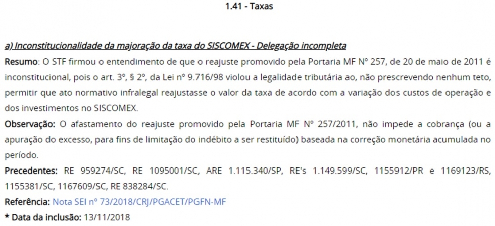 PGFN reconhece a inconstitucionalidade da Majoração da Taxa Siscomex - Taxas img